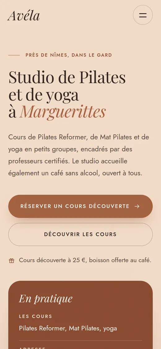 Site Avéla sur téléphone